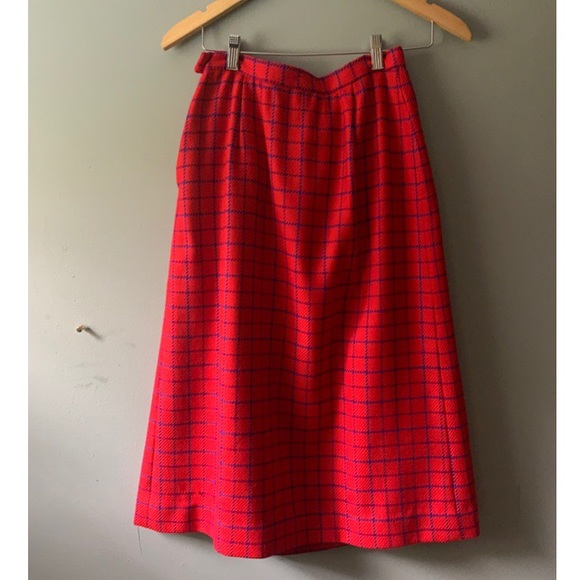 Vintage Windowpane Red Plaid Wool Skirt Size 8 - Picture 5 of 5